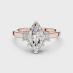 Marquise Cut Three Stone Engagement Ring with Tapered Baguettes