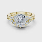 Round Cluster Double Band Engagement Ring in Solid Gold – Moissanite or Lab Grown Diamond